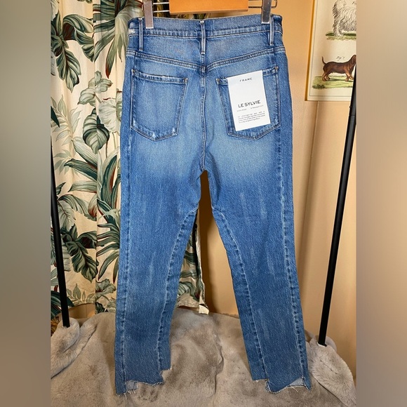 NWT Frame Denim Le Sylvie Jagged Edge Masonic LSYJEL14 Ultra High Rise Straight - Picture 10 of 15